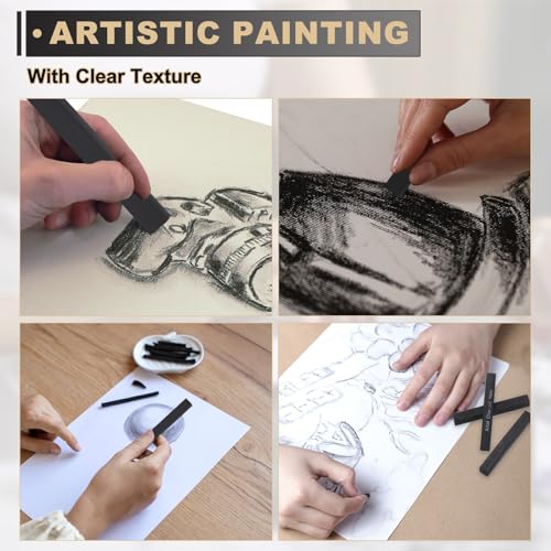 MECCANIXITY Compressed Charcoal Sticks, 2H Grade Square Vine Charcoal Sticks Set Art Supplies for Painting Drawing Sketching Shading Artists Beginners(Pack of 6) - style: 2H