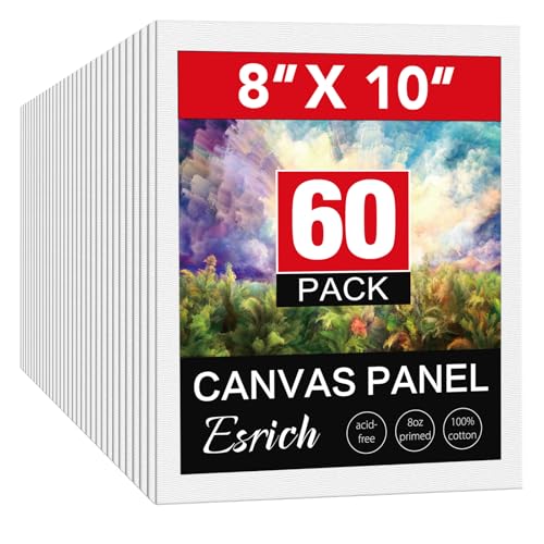 ESRICH 8x10 Canvas for Painting, 60 Pack Canvas Boards for Painting, Blank Canvases for Adult & Kids-Cotton Primed Painting Canvas Panels for Oil, Watercolor, Acrylic, Tempera. - size: 8x10in 60pack