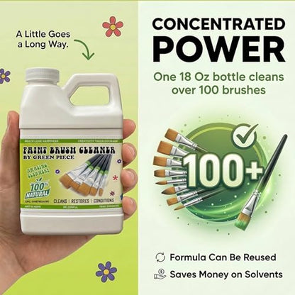 Green Piece® Paint Brush Cleaner for Paint Cleanup (Made in USA) – Works on Wet or Dry Paint, Acrylic, Latex, or Oil – 100% Natural & Completely Non-Toxic – 18 Ounce (Pack of 2) - style: 2 Pack Paint Brush Cleaner