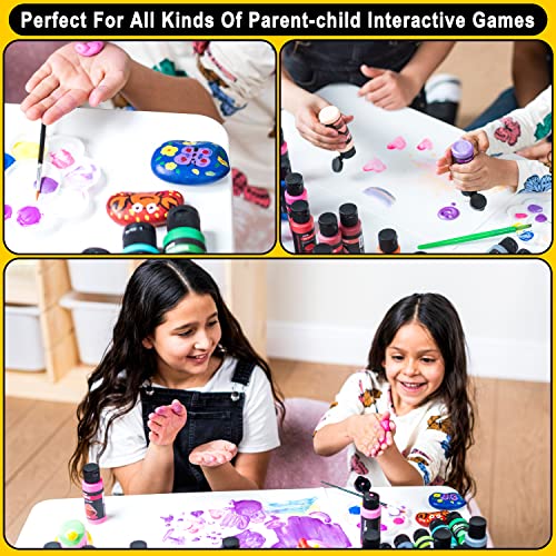 JOYIN Washable Tempera Paint Set for Kids 12PCS, Non Toxic Liquid Paint with 6 Brushes and 2 Palettes - Art Supply for Kids for Arts and Crafts Project, Finger Painting (2 oz Each), Easter Basket Stuffers - size: 2 Fl Oz (Pack of 12)