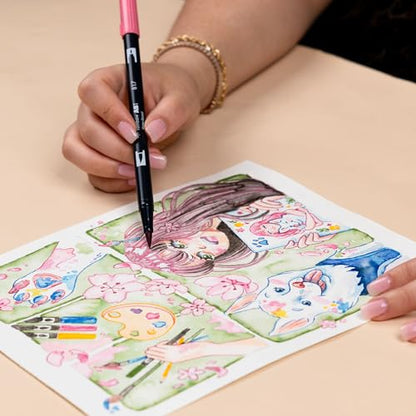 Tombow 72560 Dual Brush Pen Art Markers, Manga Illustration, Flower 6-Pack