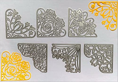 6Pcs 3Inches Lace Corner Cutting Dies Stencil Butterfly Flowers Die Cuts Metal Corner Pocket Die for Card Making DIY Scrapbook Album Paper Card Festival Decor - style: Corner dies set