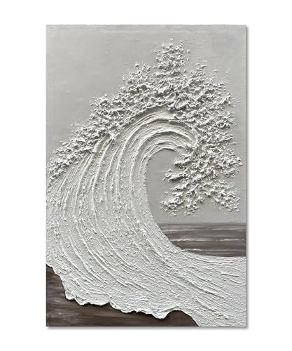 NANKAI Art 45x30 inch Hand-Painted Ocean Wave Oil Painting White Abstract Canvas Art Painter Living in Office Corridor Wall Decorative Art - color: Nkhb252