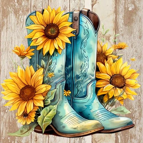 KINPLUB Boot Diamond Painting Kits for Adults, 5D Cowboy Boots Sunflower Flowers Diamond Art Kits for Adults Beginners, DIY Full Drill Round Diamond Dots, Home Wall Decor 12x12 Inch - color: Boot Sunflower