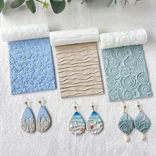 Keoker Summer Polymer Clay Texture Roller, 3pcs Ocean Texture Rollers for Polymer Clay - color: All Color