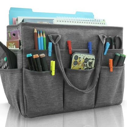 Cupohus Art Organizer Craft Storage Tote Bag with Pockets and Handles Grey - color: Grey