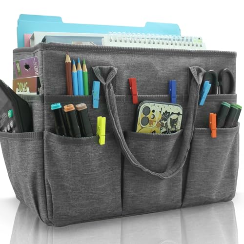 Cupohus Art Organizer Craft Storage Tote Bag with Pockets and Handles Grey - color: Grey