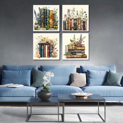 Fotasmua 4 Pack Framed Paint by Numbers for Adult, Book Paint by Numbers Kit for Adults Kids, DIY Flowers Acrylic Painting on Canvas for Home Wall Art Decor 8 x 8 Inch - color: BKH1581-BKH1582-BKH1583-BKH1584-US
