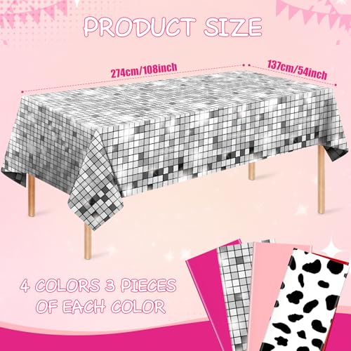 12 Pack Disco Cowgirl Tablecloth Party Decorations, Pink Cow Print Disposable Table Cover, Rectangle Table Cloth for Pink Cowgirl Birthday Disco Bachelorette Party Supplies Decorations, 54 x 108 Inch - color: Cowgirl Pink