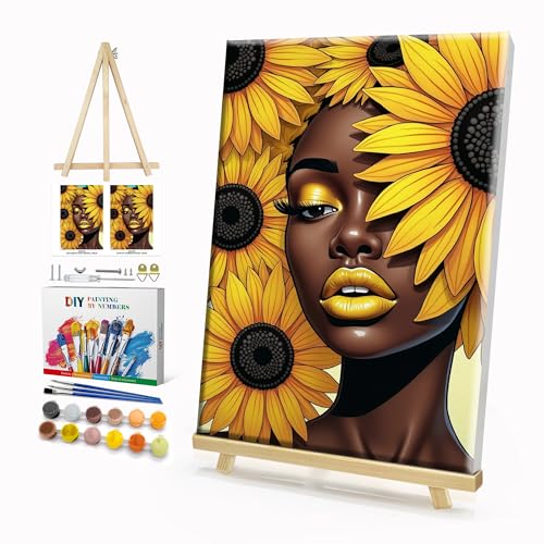 HeeBenor Framed Paint by Numbers Kit for Adults, Black Women, 8x12 Inch - color: Black Women 045