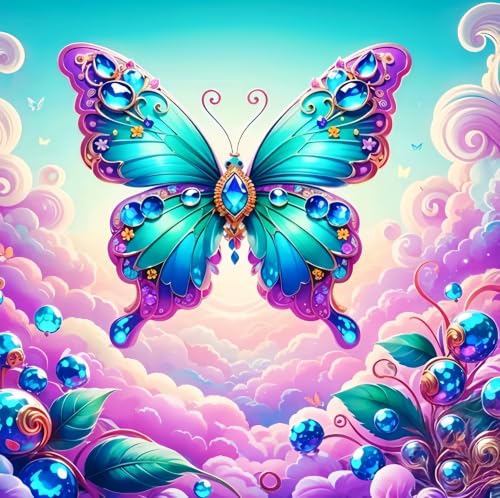 Diamond Art Kits for Adults,Butterfly Diamond Painting Kit,13.8X13.8 Inch | Full Round Drill Diamond Painting for Beginners, 5D DIY Paint by Diamond Dot Gem Art Craft,for Home Wall Decor - color: KM1257-1
