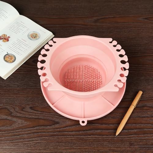 Collapsible Silicone Paint Brush Cleaner Basin Foldable Paintbrush Cleaning Container for Acrylic, Watercolor & Oil Painting (Pink, 15 * 12.2 * 6.5cm/5.91 * 4.8 * 2.56inches) - color: Pink