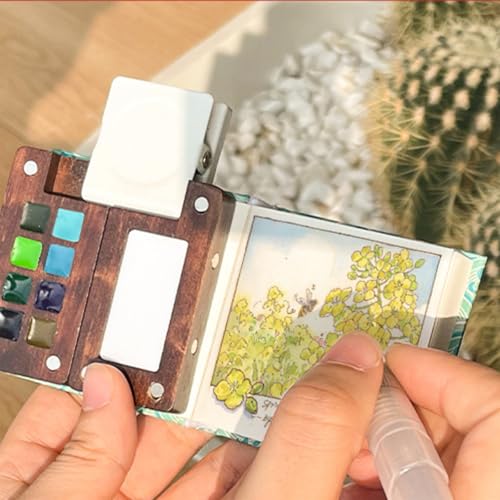 Pocket Artist Watercolor Travel Paint Palette, Mini Wooden Kit with Clip | 12 Colors 8 Grid Portable Painting Box for Artists, Painters & Students, Micro Palette Holder for Outdoor Sketching - color: 12 Colors 8 Grid Set