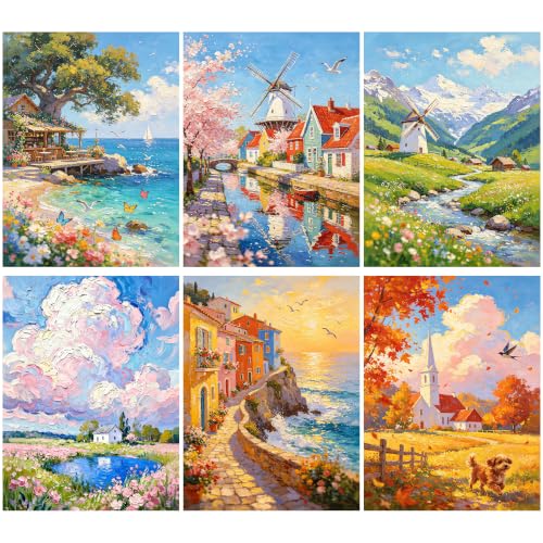 DOTZSO 6 Pack Landscape Diamond Painting Kits Art Adults Beginner 12x16 in | Painting Kit,Crafts DIY 5D Diamond Art Packs Kits.Full for Adults Beginner,Home Wall Decoration Gift - color: landscape2