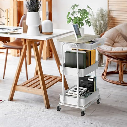 Simple Houseware 3-Tier Rolling Utility Cart with Drawer & Wood Top, Maple - color: Maple