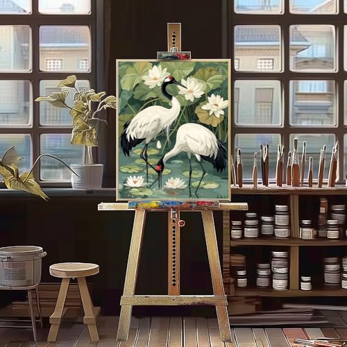 Natuyalo Paint by Numbers for Adults - Adult Paint by Number Kits Painting on Canvas Crane in Pond Painting by Numbers for Beginners, DIY Art Craft Kits for Adults (16x20 Inch) - color: ART-07