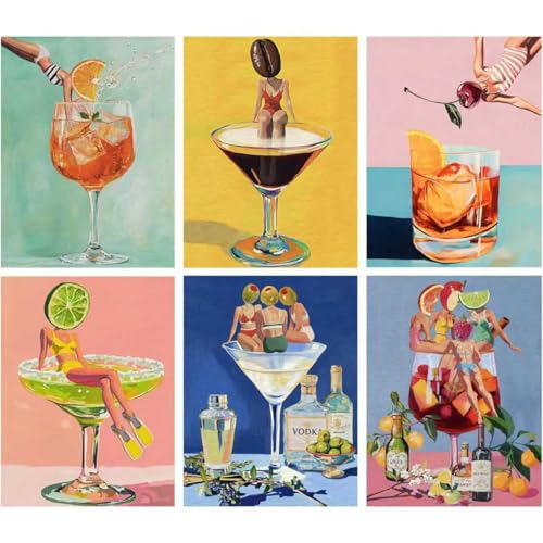6 Pack Diamond Art Kits for Adults - Fun Cocktail Diamond Painting Kits | 5D Dimond Art Paintings DIY Round Diamond Dots Full Drill Gem Art Craft Kit for Home Decor and Gifts 12X16 inch - color: Fun Cocktails-6 PACK