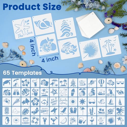 Amrules 65 Pcs Painting Stencils, Hawaii Theme, 4 x 4 Inch | Plastic, Drawing Templates Set for Crafts, Reusable DIY Art Stencil, For Wood, Walls, Cards, Fabrics, Rocks, Home Decoration - style: Hawaii