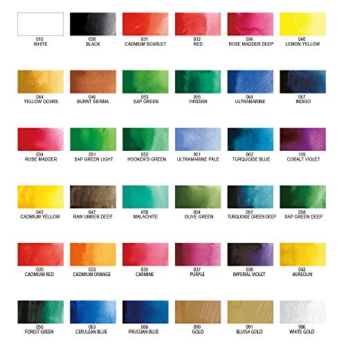 Kuretake Gansai Tambi Watercolor Paint Set, 36 Colors, Made in Japan | 36 vivid opaque colors, non-granulating pigment, large pans, palette & color chart, Professional Use, Artist Grade