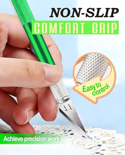DIYSELF Craft Knife with 10 Extra #11 Blades, Precision Hobby Knife Set with Steel Ruler, Exacto Knife for Crafting, Polymer Clay, Pottery, Paper, Vinyl, Stencil & Model Making (Green) | Exacto Knife for Crafting, Hobby Knife Set for Polymer Clay, Pottery