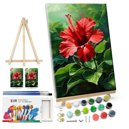 ATDMS Paint by Numbers kit for Adults with Frame Flowers Paint by Numbers with Easel DIY Adult Paint by Number Kits on Canvas Oil Painting Kits for Gift Home Wall Decor 8x12 Inch - color: Flower 35