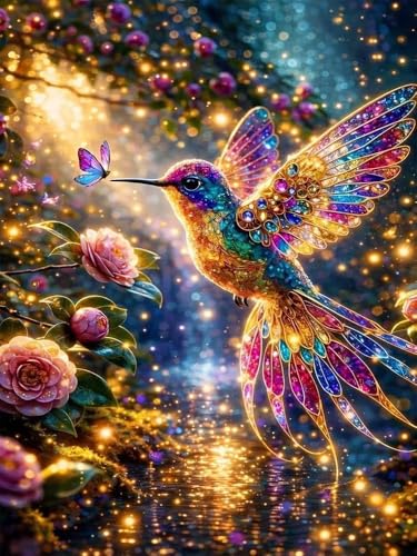 YQFCZDQ Hummingbird Diamond Art Kits for Adults,Magic Forest 5D Diamond Painting Kits for Adults Beginners,DIY Full Round Drill Diamond Dots Pictures Gem Art Kits for Adult,Home Wall Decor 12x16 in - color: Hummingbird