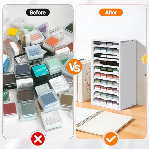 Ink Pad Trays Organizer Rack 10 Slots Ink Pad Storage | Mini Size Stamp Ink Pad Storage Organizer Pad Storage Rack with 10 Tray, 1 Tray Holds 12 Inkpad, All of 10 Trays Holds 120 - size: Ink Pad Trays and Rack