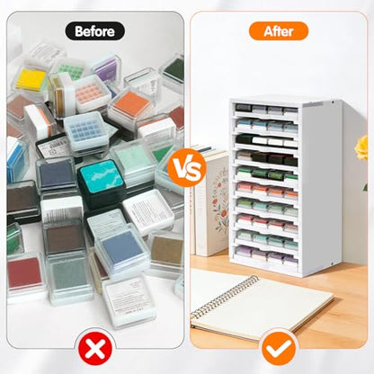 Ink Pad Trays Organizer Rack 10 Slots Ink Pad Storage | Mini Size Stamp Ink Pad Storage Organizer Pad Storage Rack with 10 Tray, 1 Tray Holds 12 Inkpad, All of 10 Trays Holds 120 - size: Ink Pad Trays and Rack