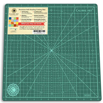 Calibre Art Rotating Self Healing Cutting Mat 14x14 (13" Grid), Quilting | Perfect for Quilting & Art Projects. Smooth, Non-detachable Rotation, Warp-Proof & Odorless, EN 71-3 Certified.