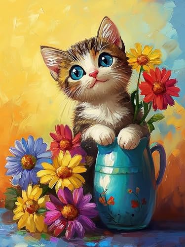 ijbnhd Cat Diamond Art Kits for Adults-Flowers Vase 12x16inch | Diamond Painting Kits for Adults Beginners,5D DIY Full Drill Diamond Painting Cat Gem Art and Crafts Home Wall Decor - color: Cat, size: 12x16in(30x40cm)