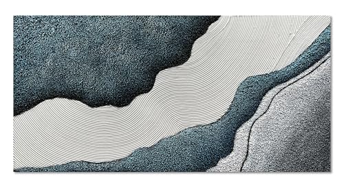 Art Hand-Painted Blue and White Textured Art Oil Painting Modern Abstract Canvas Art Deco 24x48 inches - color: Yi093