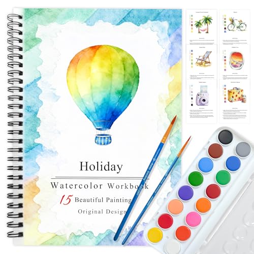 SLWBZ Watercolor Workbooks Coloring Book, Beginner Friendly Painting Kit, Detailed Steps, Creative Exploration Watercolor Book with Paint Set for Adults Teens (Holiday, with Paint) - color: Holiday, size: With paint