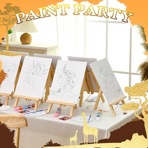 Motipuns 12 Set Flower Crown Lady Pre Drawn Canvas for Paint for Adults | 8 x 10 Inch, Sip and Paint Party Kit, Pre Printed Framed Canvas with Easels Paints Brushes Aprons, Party Adult Art Supplies - style: Flower Girl
