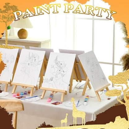 Motipuns 12 Set Flower Crown Lady Pre Drawn Canvas for Paint for Adults | 12 x 16 Inch, Sip and Paint Party Kit, Pre Printed Framed Canvas with Easels Paints Brushes Aprons, Party Adult Art Supplies - style: Black Floral Girl
