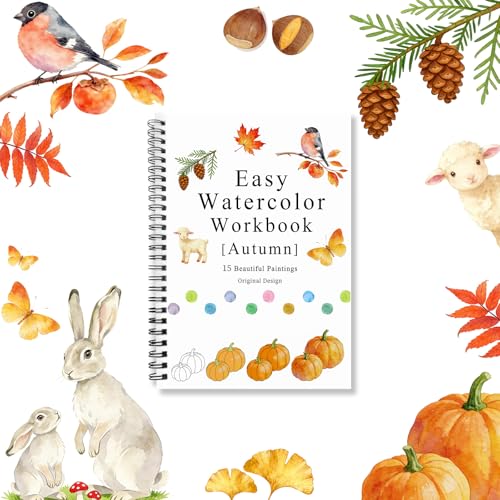 SLWBZ All-in-One Watercolor Workbook - Beginner Friendly Art Coloring Book with 15 Pre-Sketched Thick Watercolor Paper Pages - Creative Exploration & Stress Relief Gift (Autumn) - color: Autumn, size: Without Palette