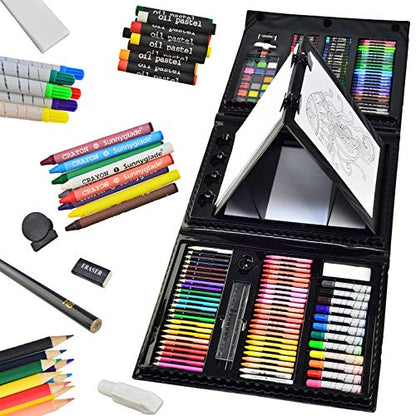 Sunnyglade 185 Pieces Double Sided Trifold Easel Art Set Art Supplies Black - color: multi-color