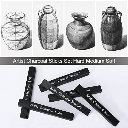 12 Pack Compressed Charcoal Sticks, Vine Charcoal Stick for Drawing, Sketching, Shading, Art Supplies Sketch Kits Tools Soft, Medium and Hard Grade - color: Black-12