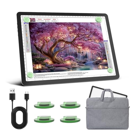 Rechargeable A4 Diamond Art Light Board with Carry Bag, 9000 Lux Tracing Light Box with Side Physical Buttons, 3 Colors & 6 Levels of Brightness, LED Light Pad for Diamond Painting, Weeding Vinyl - size: A4 with Bag
