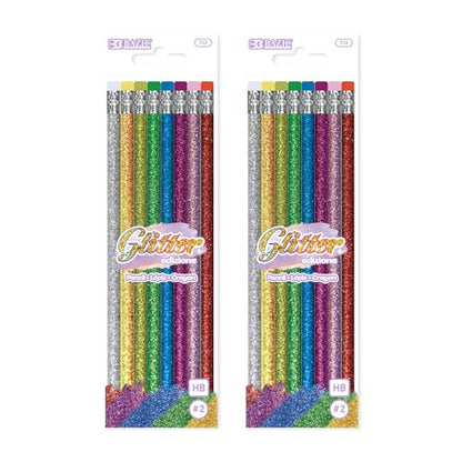 BAZIC PRODUCTS Metallic Glitter #2 Pencils, Eraser, 8 Count, 2-Pack | #2 HB lead, Glitter metallic barrels, eraser tops, school, gifts, party favors, fun everyday writing - size: 8 Count (Pack of 2)