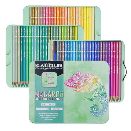 KALOUR PDAS 72+2 Count Macaron Pastel Colored Pencils for Adult Coloring Books, Artists Soft Core, Ideal for Drawing Blending Shading, Coloring Pencils Set Gift for Adults Beginners