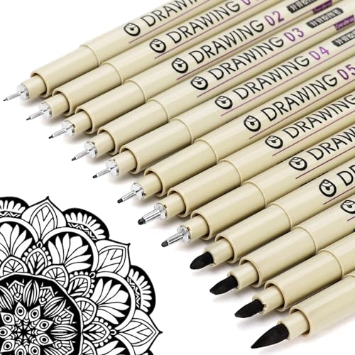 Muchcute Micro Fineliner Drawing Art Pens,12 Black Art Supplies Adult Craft - color: 12 Tip Sizes