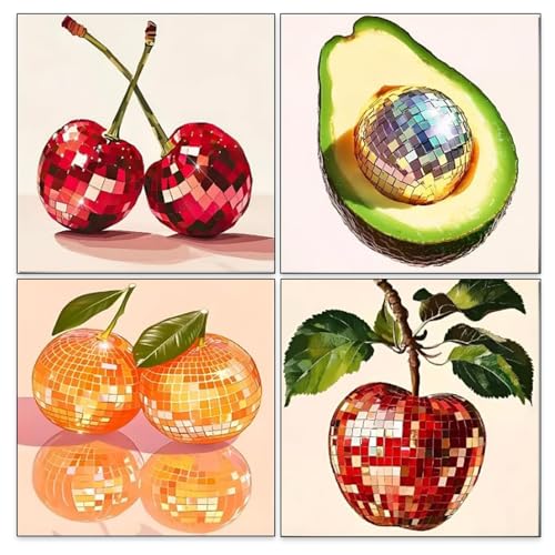 AIBOERL 4 Pack Diamond Art Kits for Adults,Fruits Diamond Painting | Round Drill Disco Fruits Diamond Painting for Beginners DIY Rhinestone 5D Diamond dots(Gemstone Craft)Wall Art Gift 12x16IN - color: DP03583