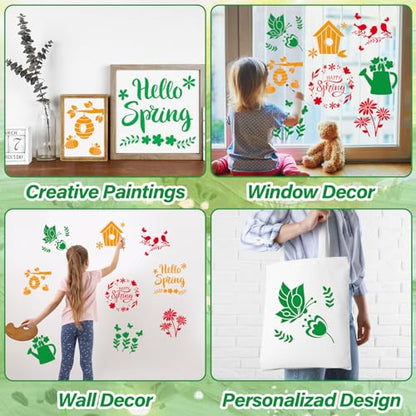 36pcs Summer Drawing Stencils for Kids 8 Inch Sidewalk Chalk Stencils Painting Large Washable Reusable Summer Themed Flowers Primary Shape Template for Kids Toddlers Preschool - style: Hello Summer