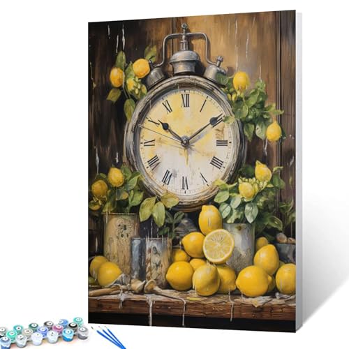 Farmhouse Kitchen Clock with Lemons Oil Painting Paint by Number Kits 16 x 20 inch Canvas Rustic Painting DIY Painting for Kids Students Adults Beginner with Brushes Acrylic Pigment(DIY Frame) - color: Garden 03, size: 16''x20''(DIY Frame)