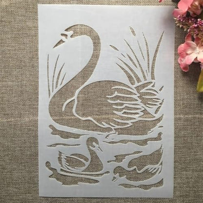 TIAMECH A4 Reusable Duck Goose Swan Stencil for Painting | Mum and Son Waterfowl Layering Template, DIY Wall Art, Wood Furniture, Scrapbook & Crafts (8.3x11.7inch) - style: Duck Goose Swan