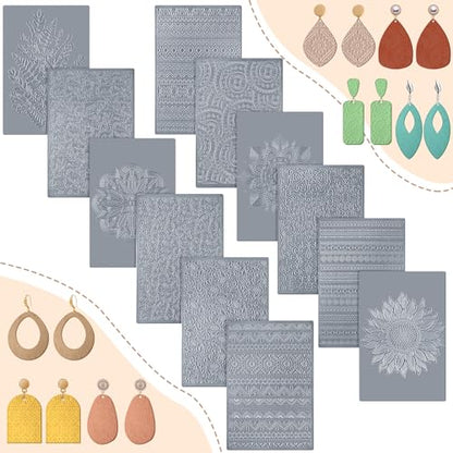 DoubleFill 12 Pcs Polymer Clay Texture Sheets Mat Works with Polymer Clay Cutter Embossin Roller DIY Tools for Pottery Earrings Jewelry Making DIY Craft Supply - style: Boho