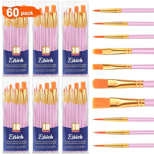 ESRICH 60PCS Pink Paint Brushes, Paint Brush for Acrylic Painting - color: Pink, size: 60