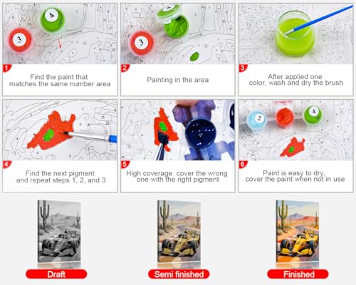 TUMOVO Adult Paint by Number Kits for Beginner, Paint by Numbers Kit for Adults - Racing Car Speeding on Desert Highway Adventure Landscape, DIY Art Craft for Home & Office, 16x20 Inch(Framed) - color: Racing Car(Framed)