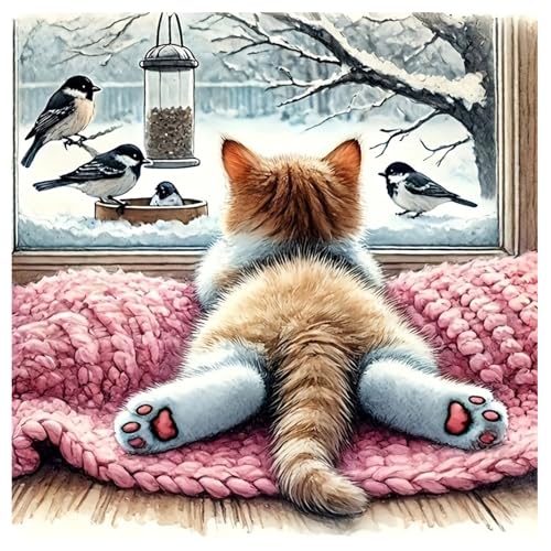 JAKI Cat Diamond Painting Kits for Adults Beginners 14x14inch | Animal Diamond Art Kit for Adults,5D DIY Gem Art Kits for Gift Home Wall Decor - color: B30125