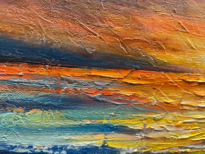Art Hand-Painted Sea Sunset Landscape Modern Abstract Oil Painting on Canvas Art Hall Bedroom Office Wall Decoration 24x48 Inches - color: Yi044